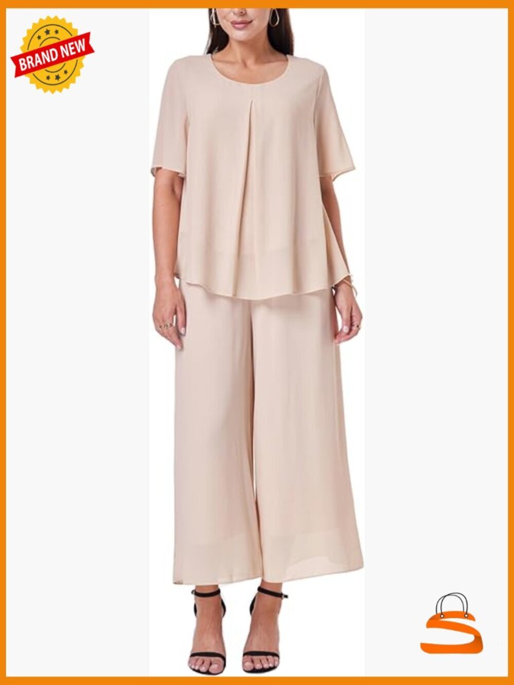 2 Piece Chiffon Pantsuit Set Flowy Wide Leg Palazzo Tops Blouse Outfit Loose